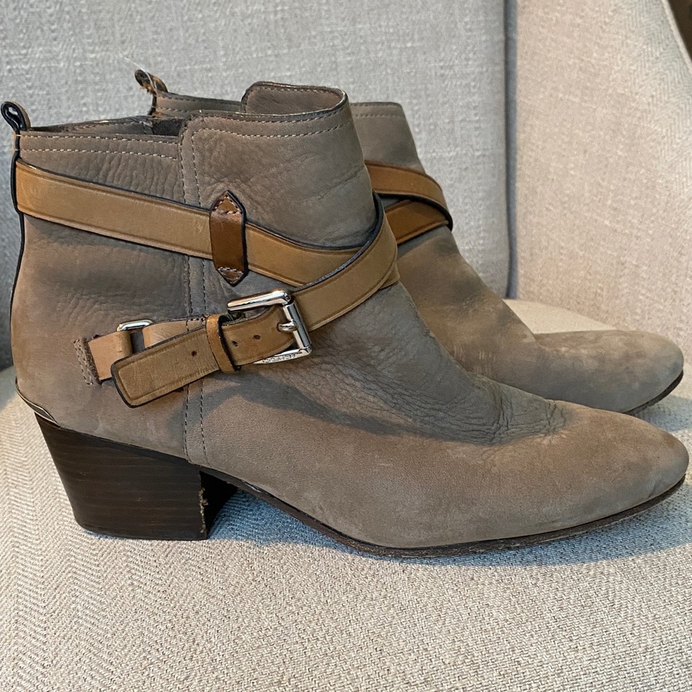 Coach Gray Ankle Boots with Tan Straps Leather